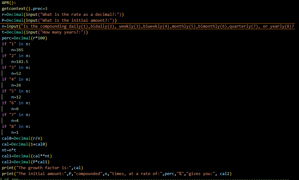 Solved Python Question So I am trying to make an APR | Chegg.com