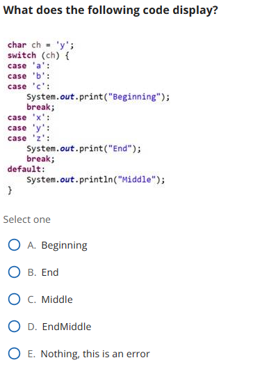 Solved What does the following code display?char | Chegg.com