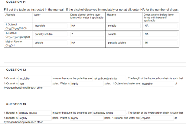 Solved QUESTION 11 NA Fill out the table as instructed | Chegg.com