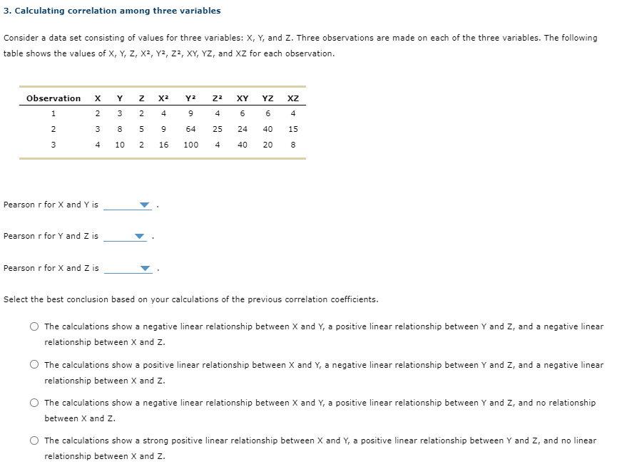 Solved 3. Calculating correlation among three variables | Chegg.com