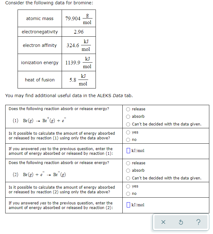 Consider The Following Data For Bromine Atomic Mass Chegg Com