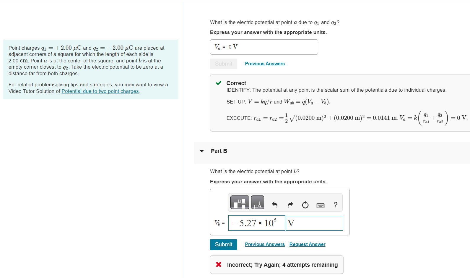 Solved What is the electric potential at point a due to q1 | Chegg.com