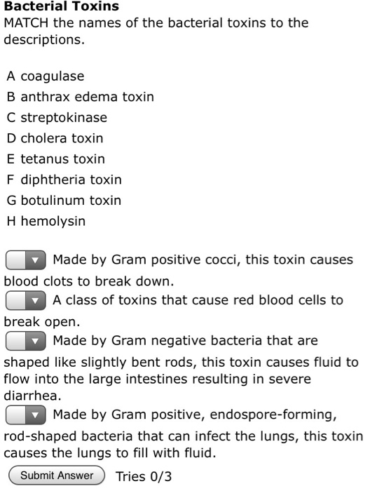 Solved Bacterial Toxins MATCH The Names Of The Bacterial | Chegg.com