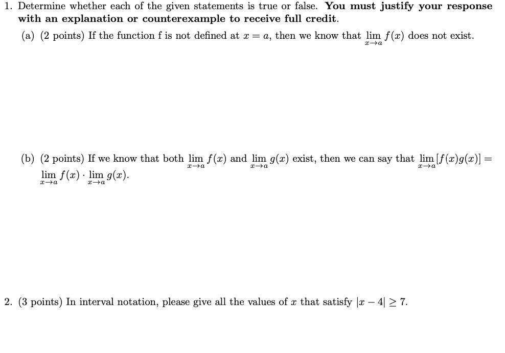 Solved 1. Determine whether each of the given statements is | Chegg.com