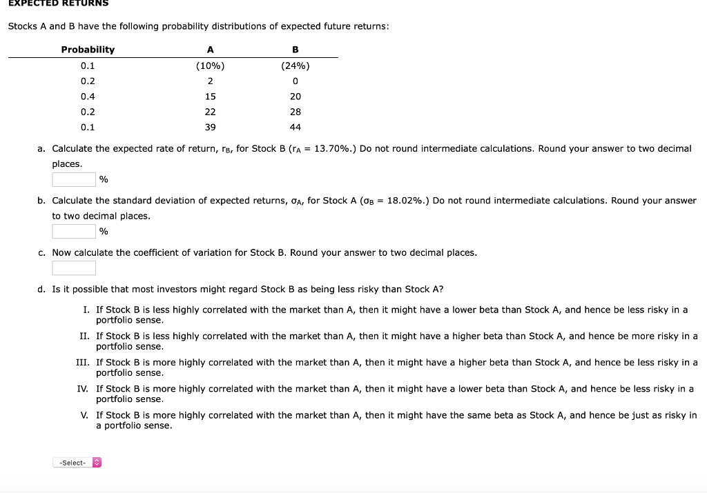 Solved EXPECTED RETURNS Stocks A And B Have The Following | Chegg.com