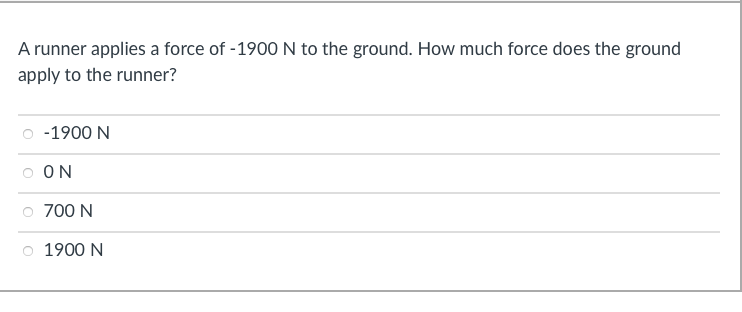 Solved A runner applies a force of −1900 N to the ground. | Chegg.com