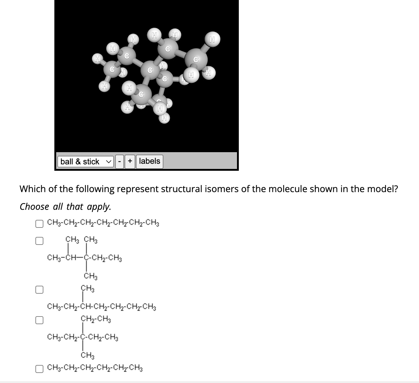 Solved A model of an alkane appears in the window below. | Chegg.com
