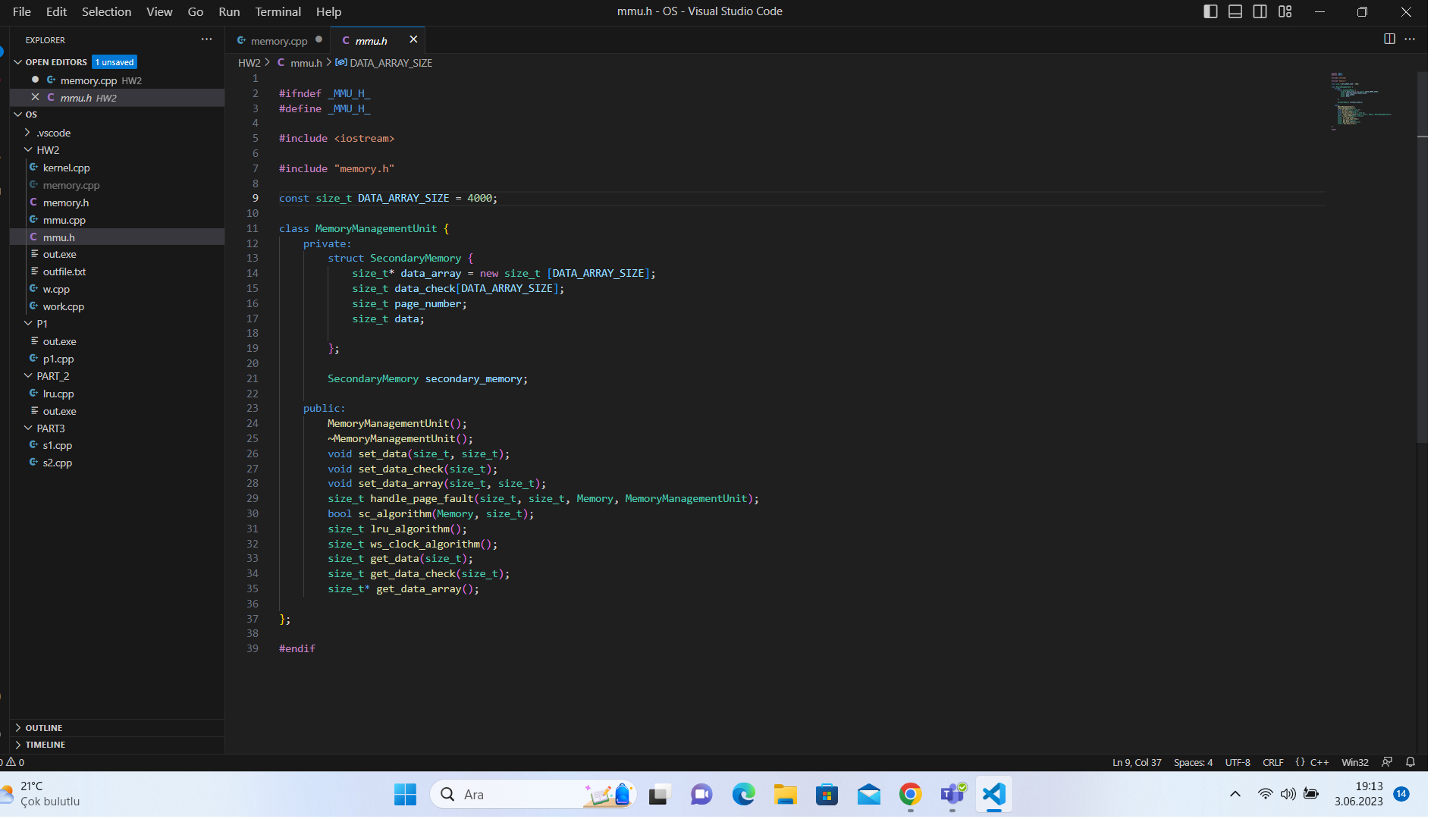 Help kernel.cpp - OS - Visual Studio Code memory.cpp | Chegg.com