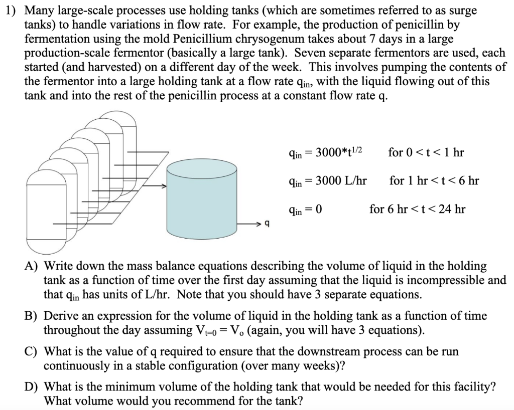 Solved 1) Many large-scale processes use holding tanks | Chegg.com
