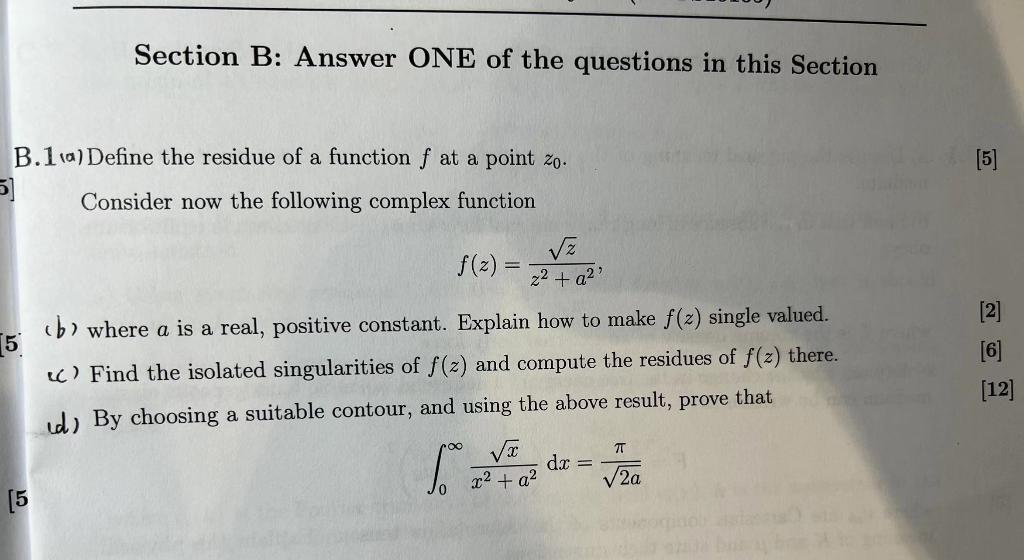 Solved Section B: Answer ONE Of The Questions In This | Chegg.com