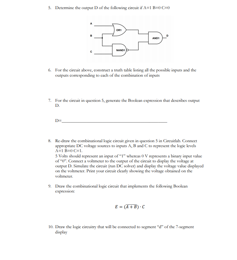 Solved 5. Determine the output D of the following circuit if | Chegg.com