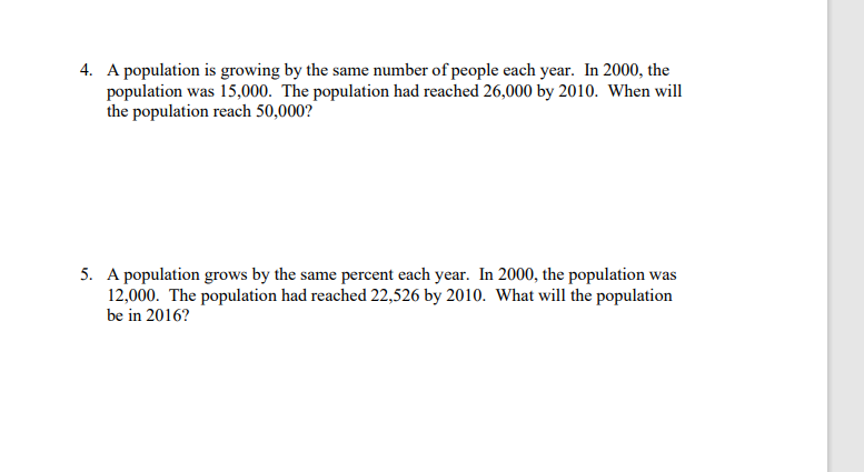 Solved 4. A population is growing by the same number of | Chegg.com