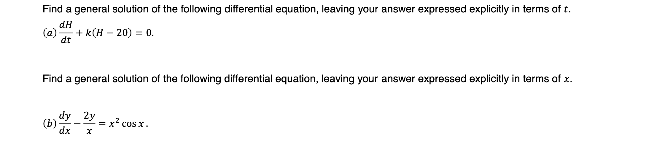 Solved Find a general solution of the following differential | Chegg.com