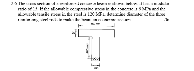 Solved 2.6 The cross section of a reinforced concrete beam | Chegg.com