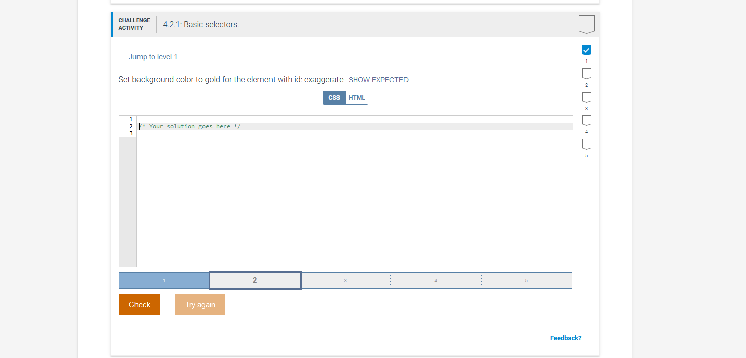 Solved CHALLENGE ACTIVITY 421 Basic selectors. 4.2.1 Ba
