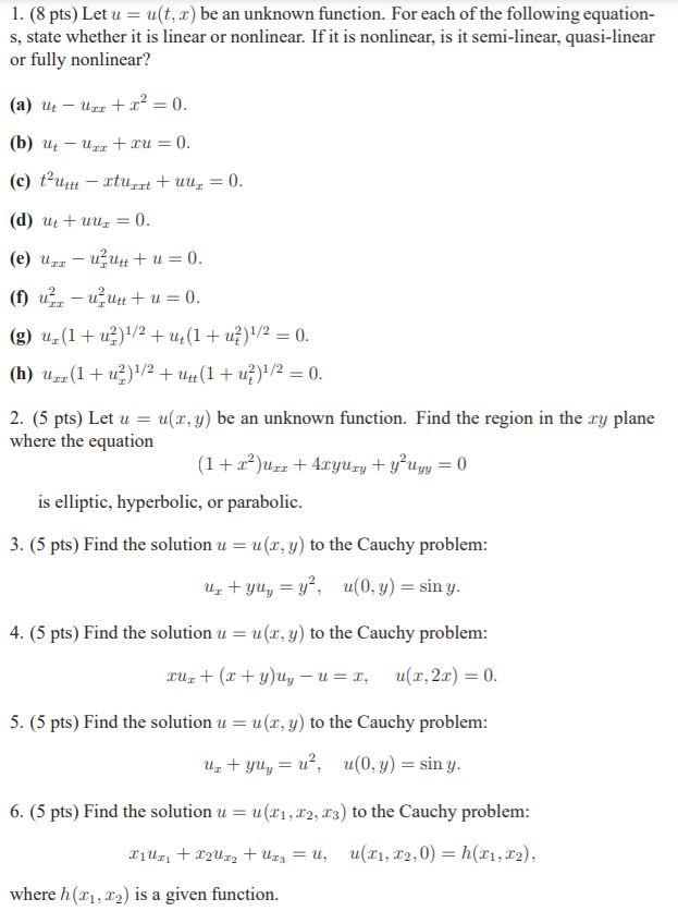 Solved 1 8 Pts Let U U T X Be An Unknown Function Chegg Com