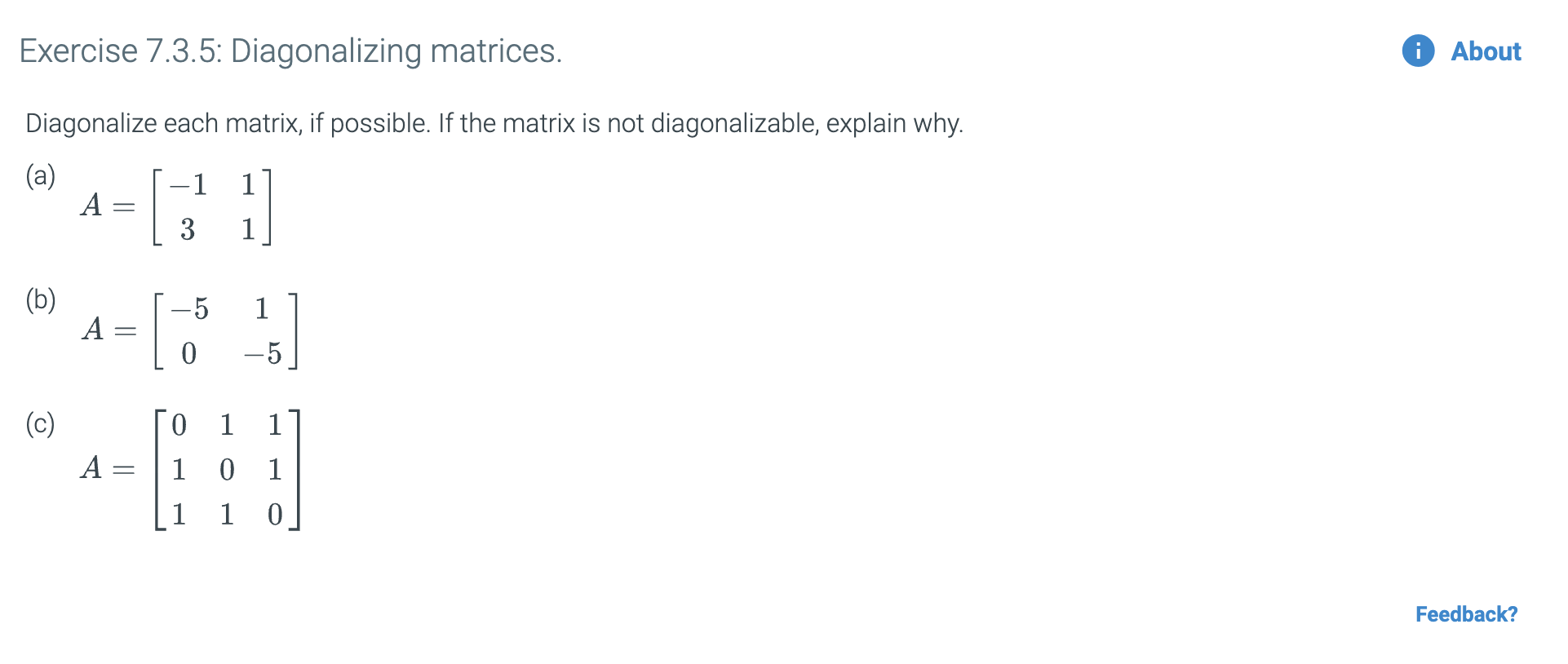 Solved Exercise 7.3.5: Diagonalizing matrices. i About | Chegg.com