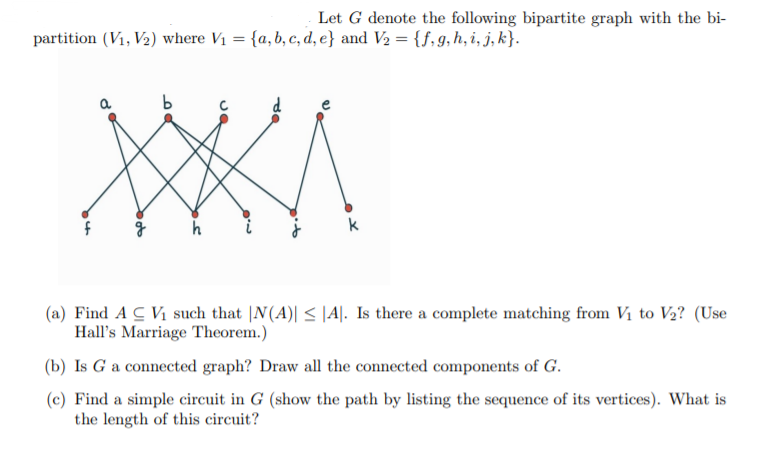 Solved Let G Denote The Following Bipartite Graph With The | Chegg.com