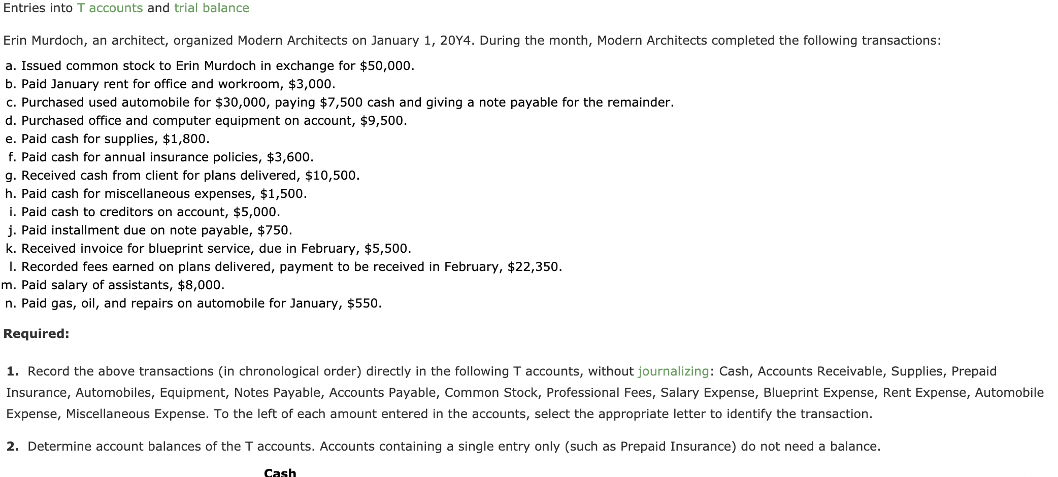 Solved Entries Into T Accounts And Trial Balance Erin | Chegg.com