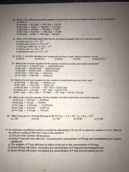 Solved 24. Which of the following chemical equations | Chegg.com