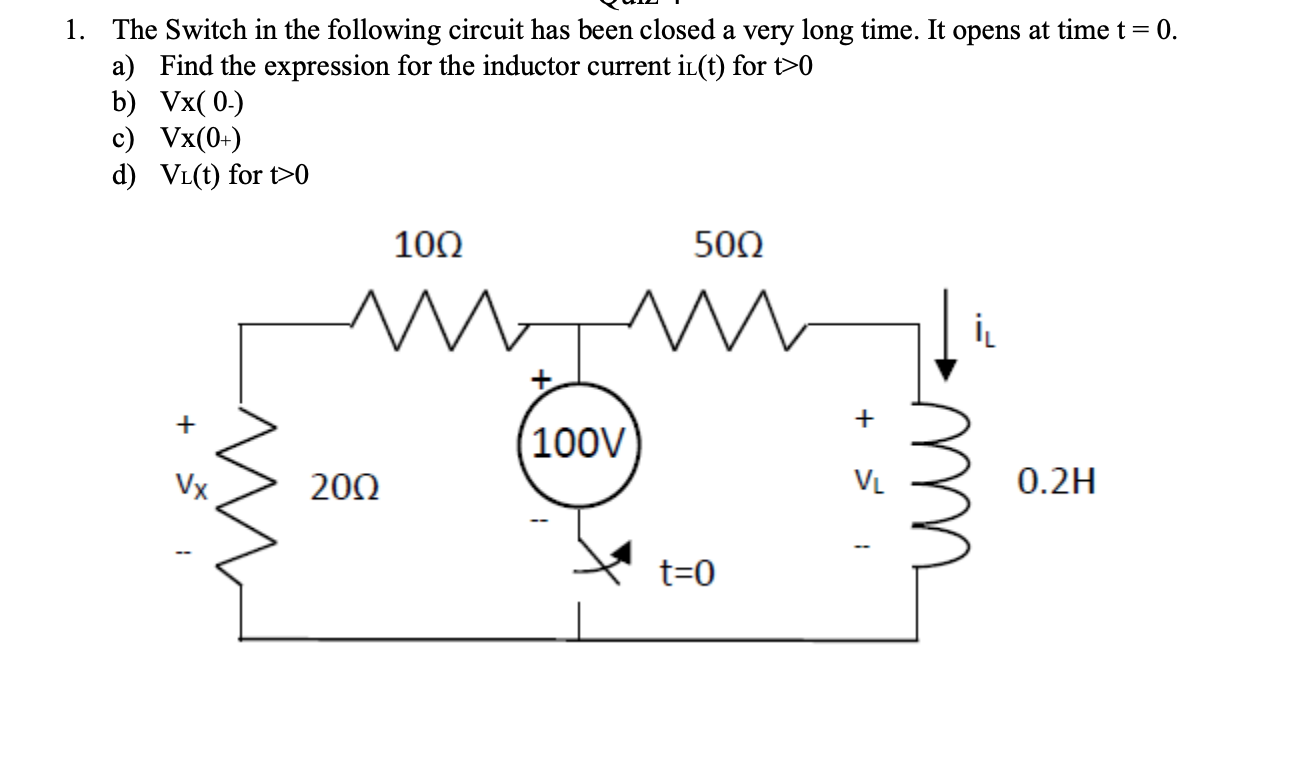 Solved 1. The Switch in the following circuit has been | Chegg.com