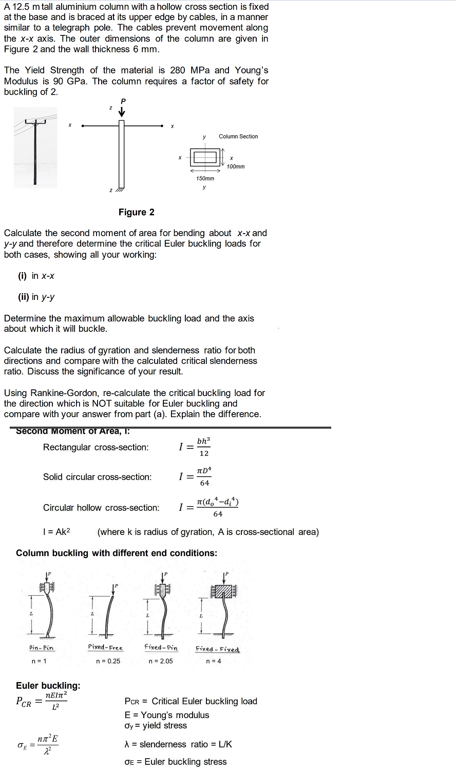 Solved A 12.5 m tall aluminium column with a hollow cross | Chegg.com