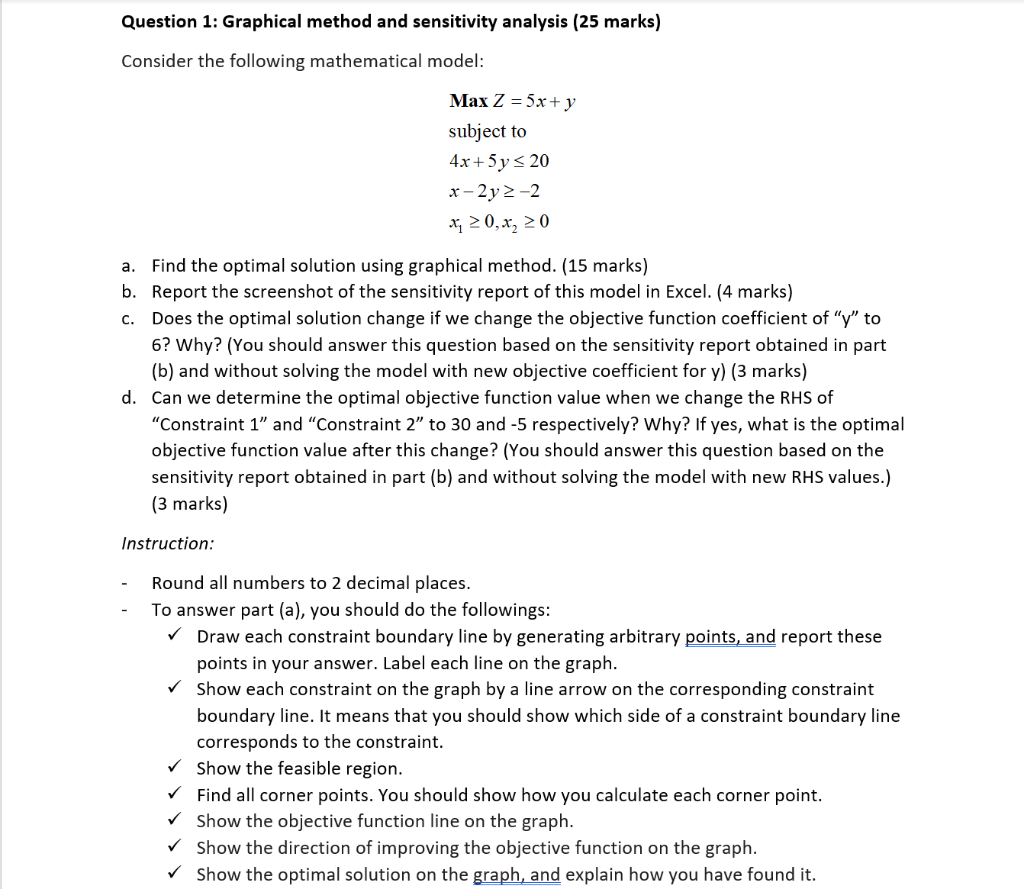 Solved Question 1: Graphical method and sensitivity analysis | Chegg.com