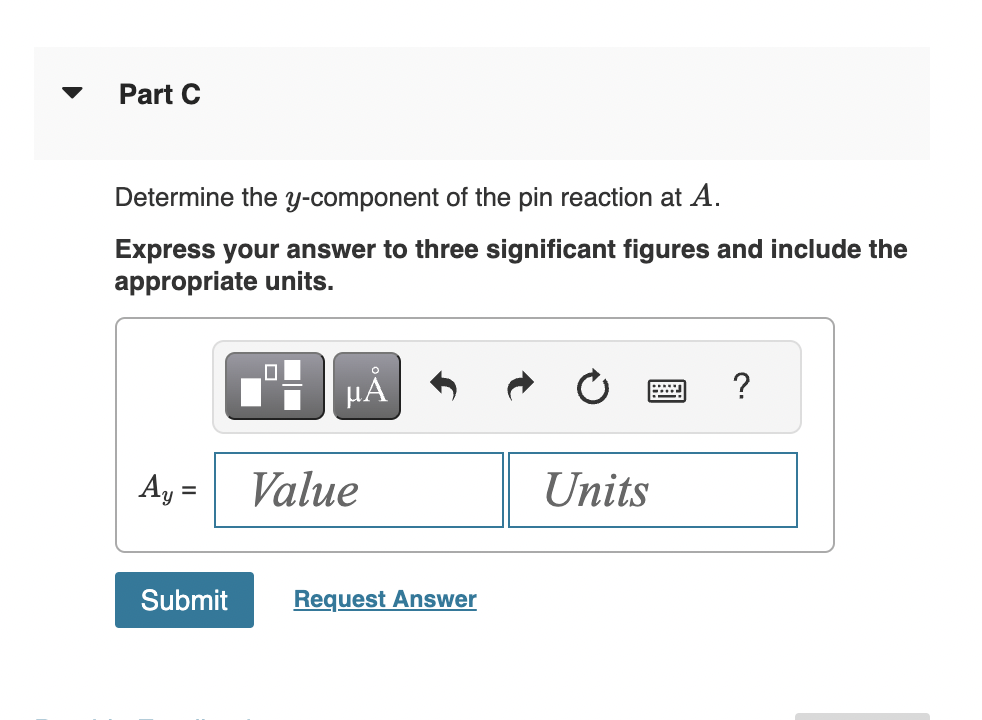 Determine the \( y \)-component of the pin reaction at \( A \).
Express your answer to three significant figures and include