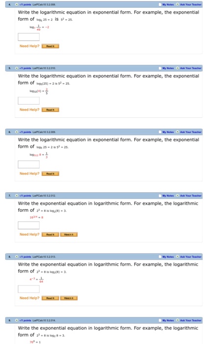 Solved Write the logarithmic equation in exponential form. | Chegg.com