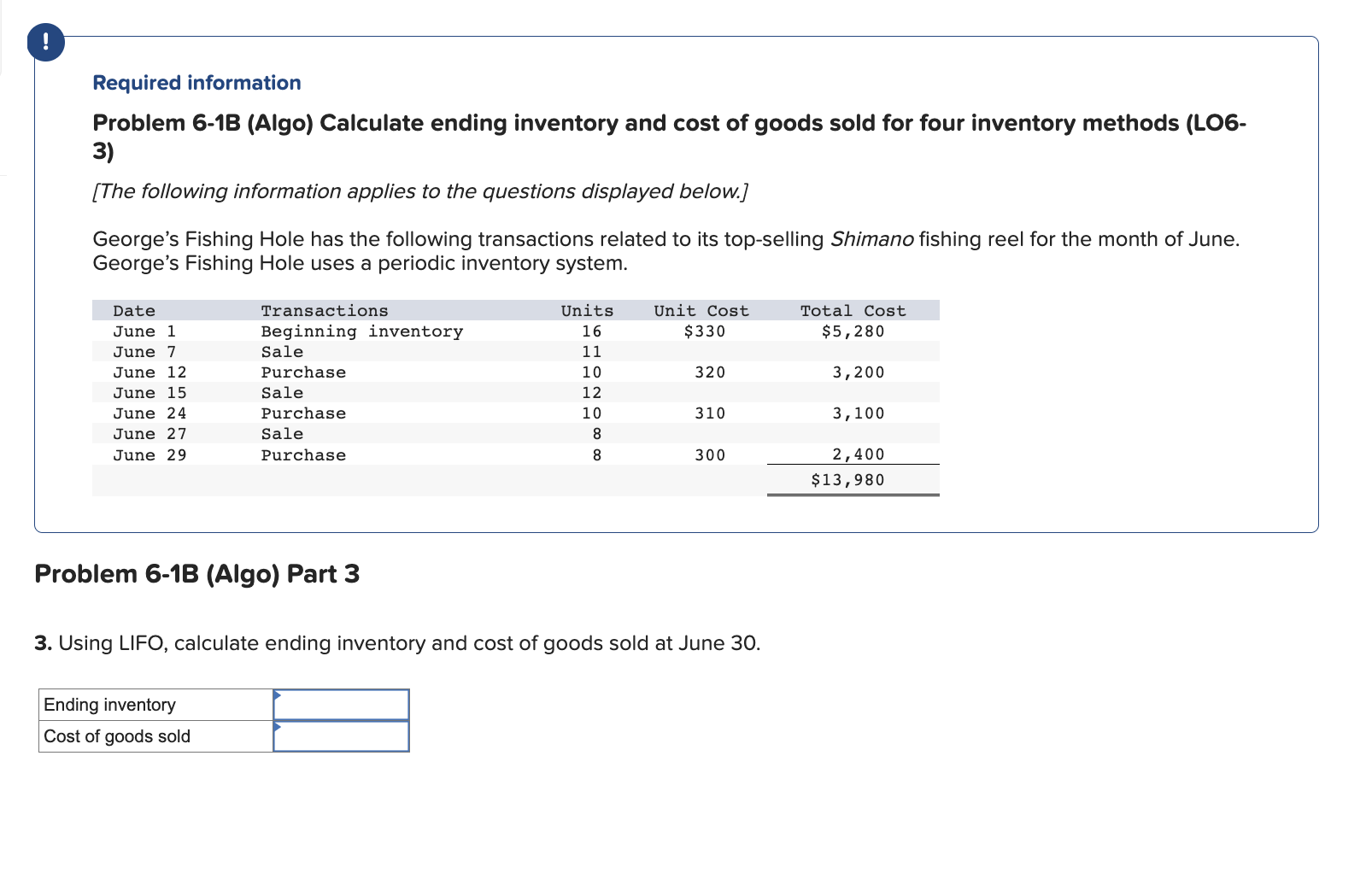 Solved Problem 6-1B (Algo) Calculate Ending Inventory And | Chegg.com