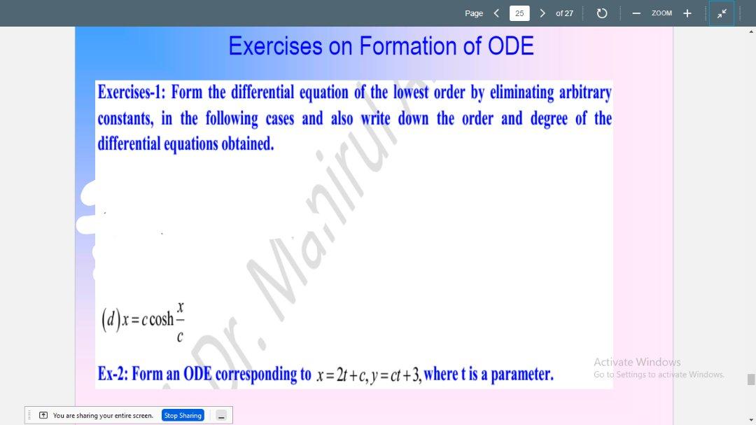 Solved Exercises on Formation of ODE Exercises-1: Form the | Chegg.com