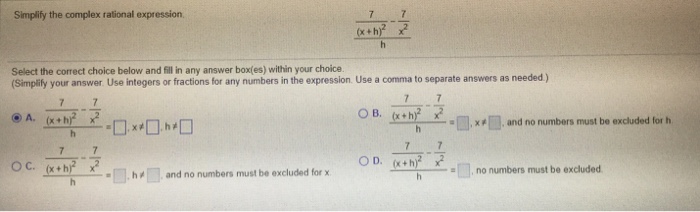 Solved Simplify the complex rational expression, Select the | Chegg.com
