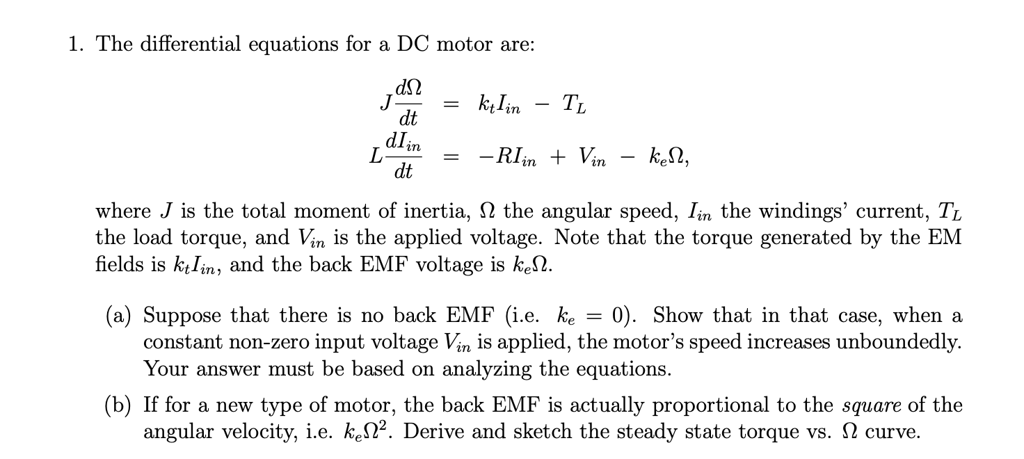 1. The differential equations for a DC motor are: d12 | Chegg.com
