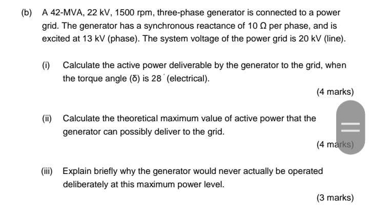 Solved (b) A 42-MVA, 22 kV, 1500 rpm, three-phase generator | Chegg.com