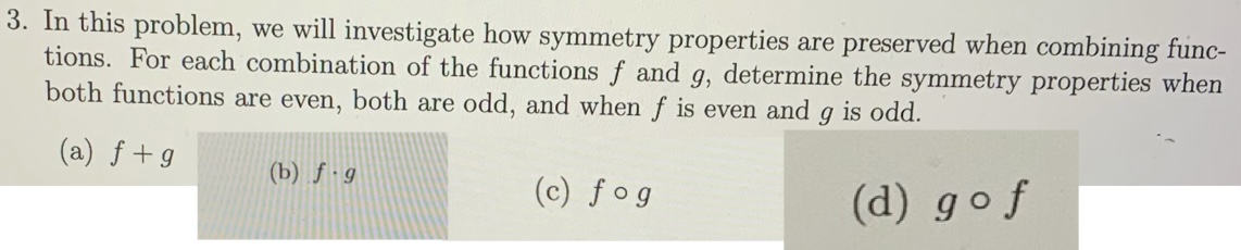 Solved both functions are even, both are odd, and when f ﻿is | Chegg.com