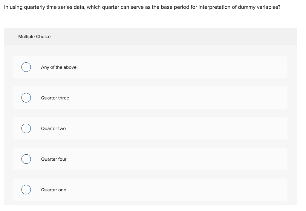 Solved In Using Quarterly Time Series Data Which Quarter Chegg