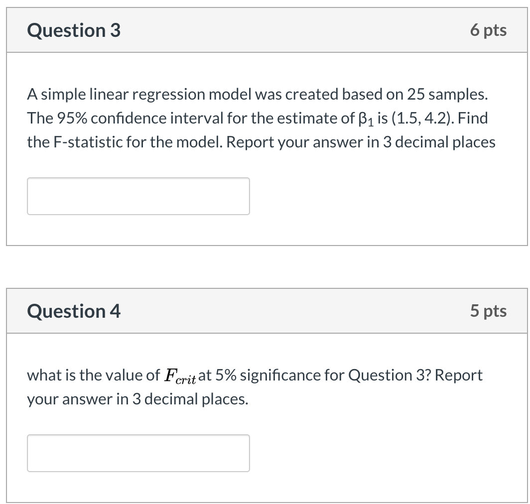Solved Question 3 6 pts A simple linear regression model was | Chegg.com