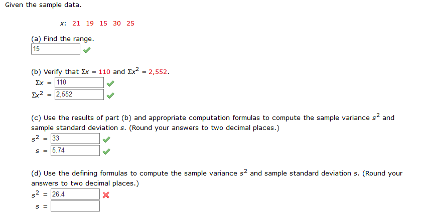 Solved Given the sample data. x: 21 19 15 30 25 (a) Find the 