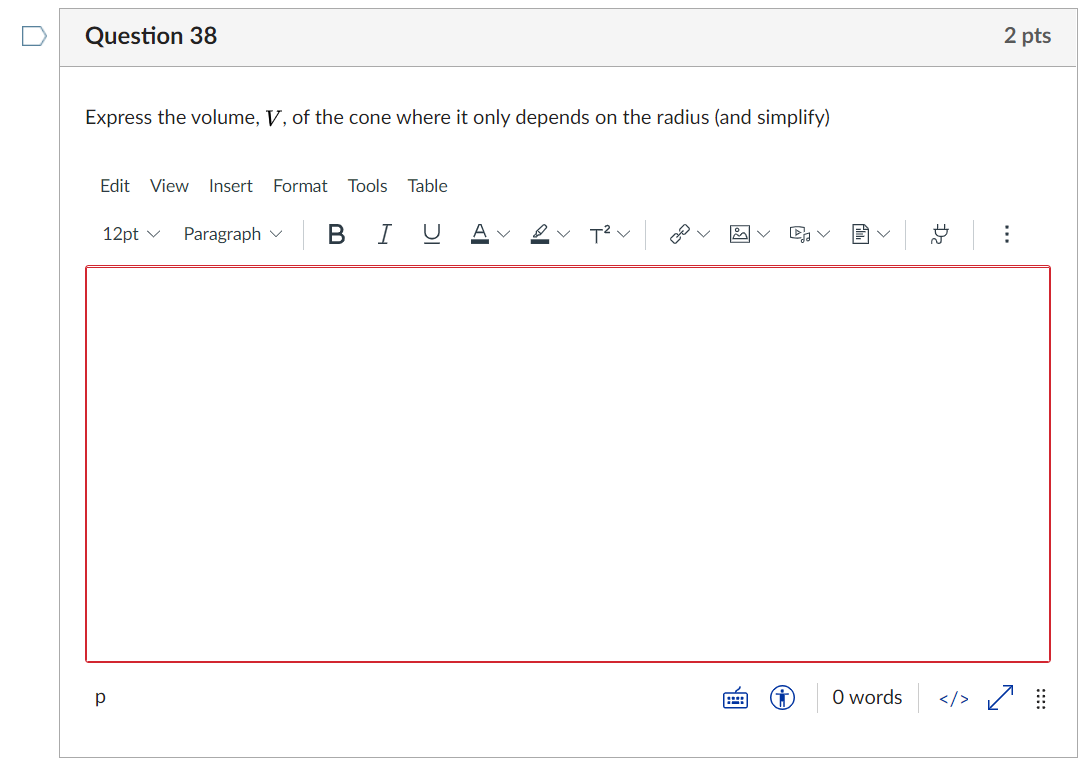 V 1 3 pi R 2 h Where V Is Volume R Is Radius Chegg