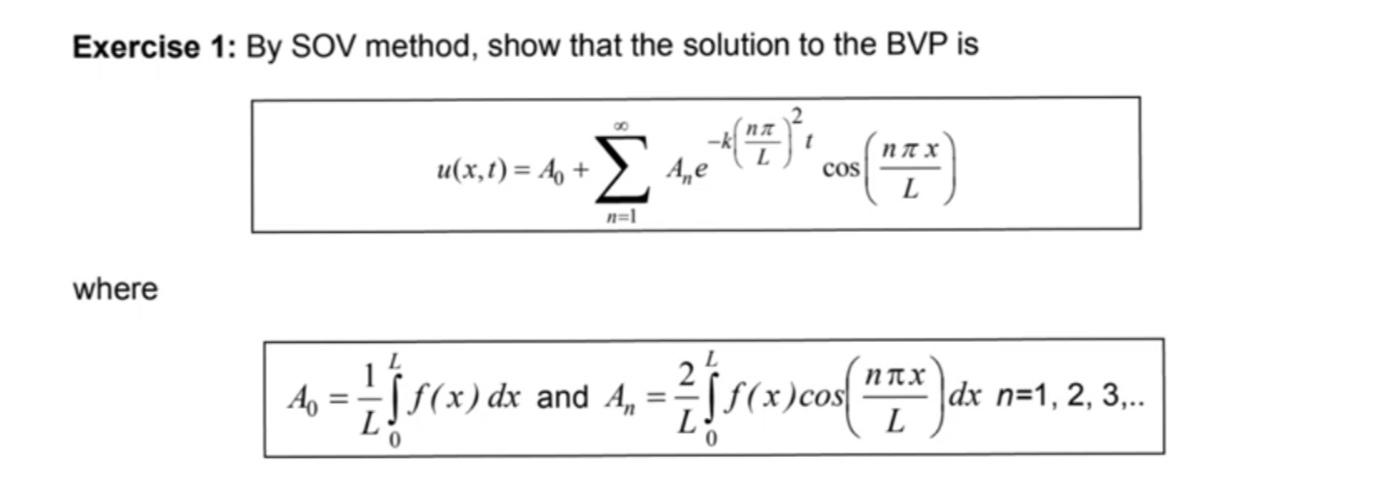 Solved Exercise 1: By SOV method, show that the solution to | Chegg.com
