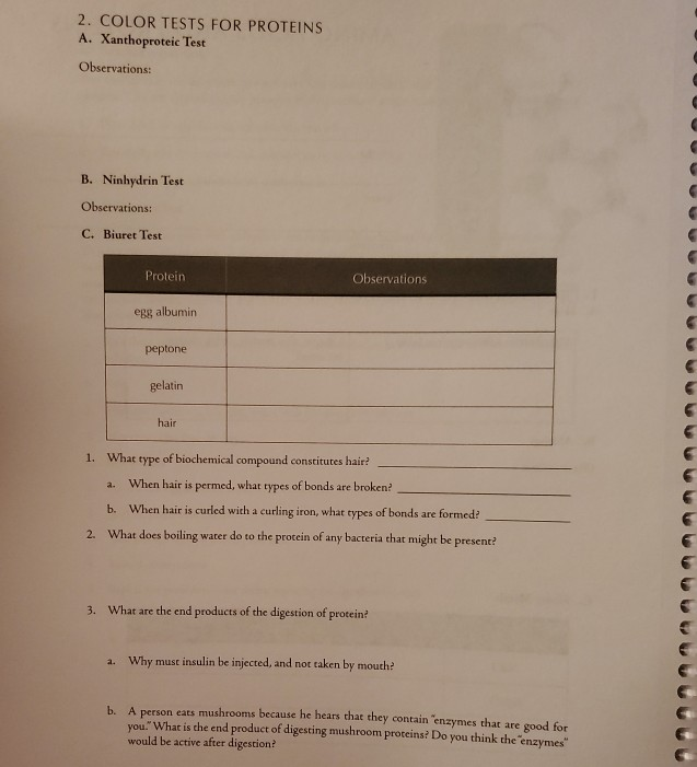 Solved 2. COLOR TESTS FOR PROTEINS A. Xanthoproteic Test