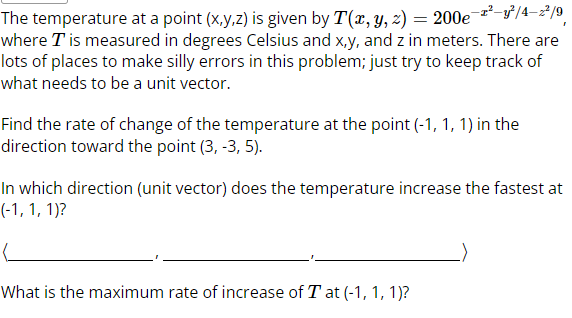 Solved The temperature at a point (x,y,z) is given by | Chegg.com
