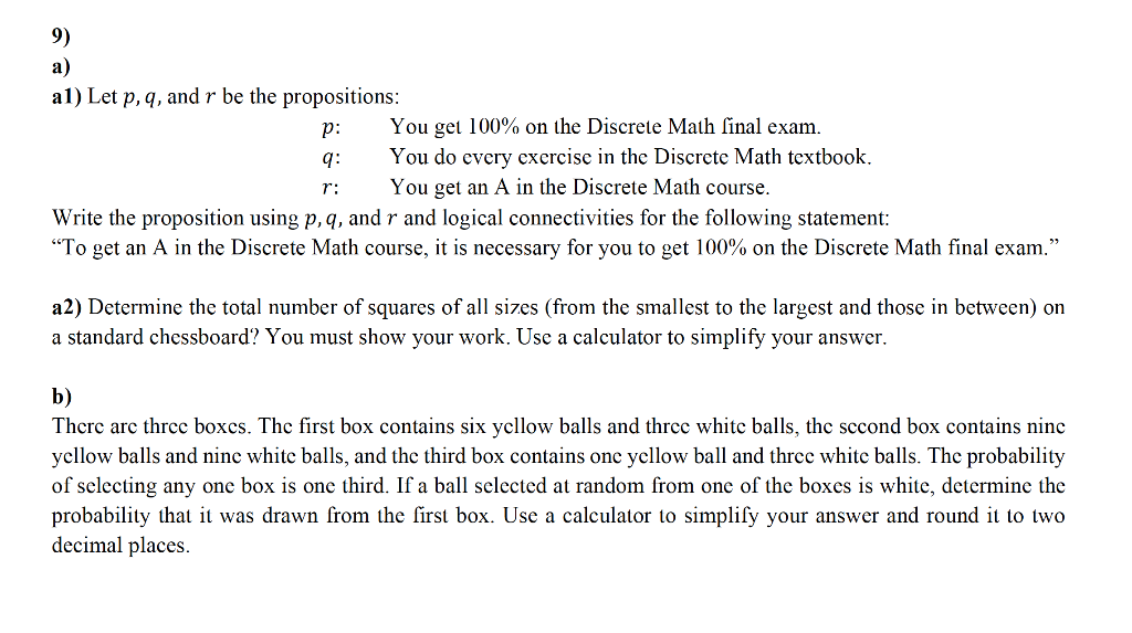 Solved 9) A) Al) Let P, Q, And R Be The Propositions: P: You | Chegg.com