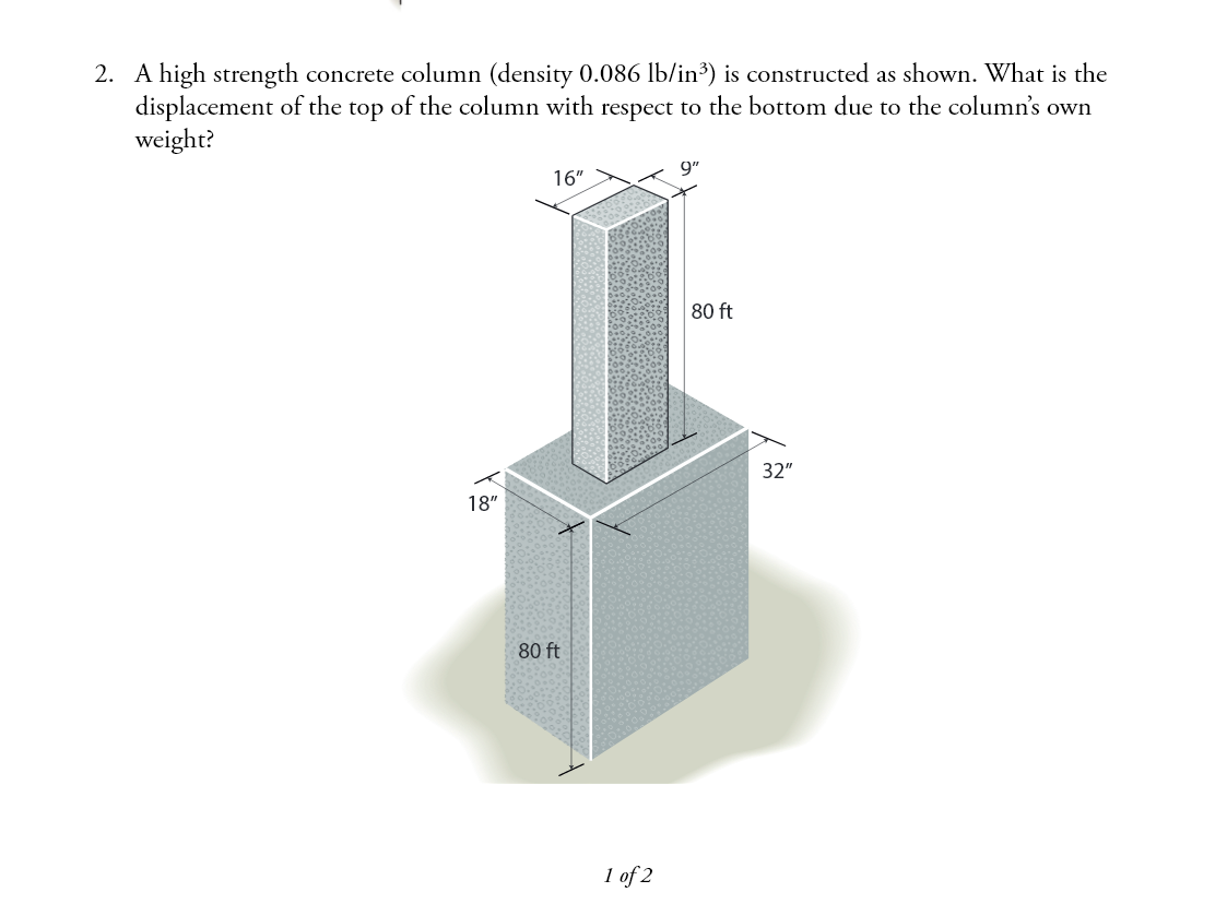 Solved 2. A high strength concrete column (density 0.086