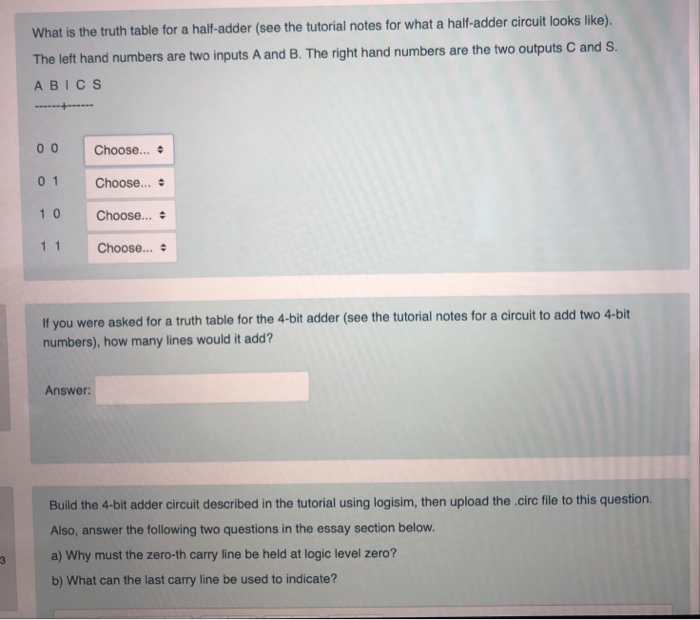 Solved What is the truth table for a half-adder (see the | Chegg.com