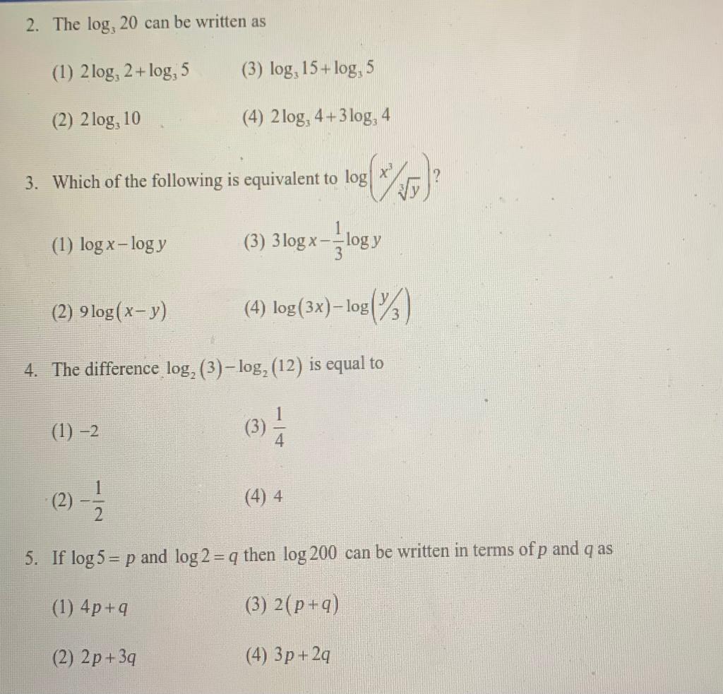 Solved 2 The Log Can Be Written As 1 2 Log 2 Log 5 Chegg Com