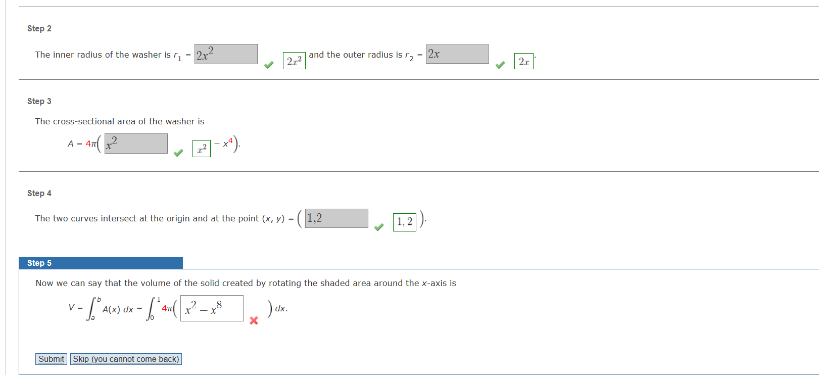 Solved The inner radius of the washer is r1= and the outer
