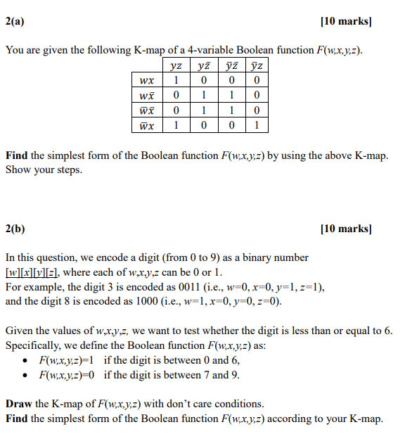 Solved 2(a) [10 marks You are given the following K-map of a | Chegg.com
