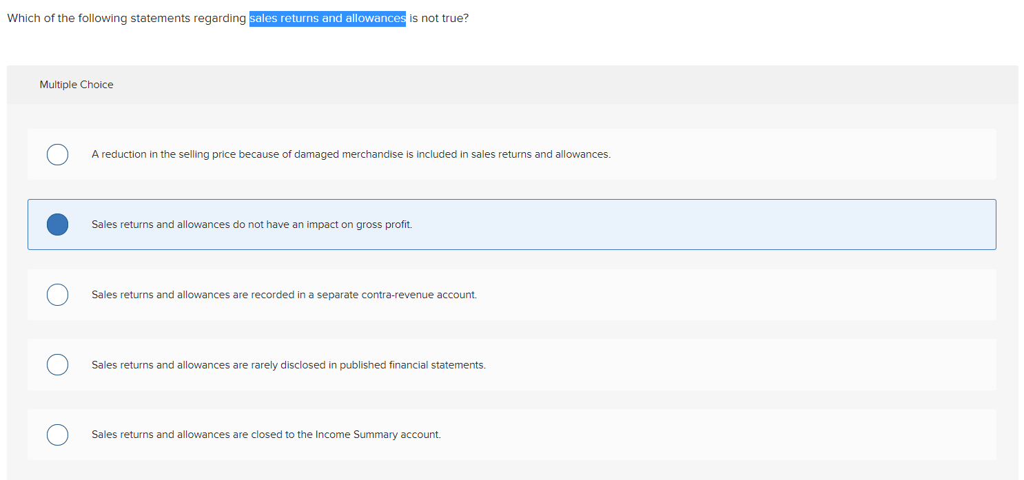 Solved Which of the following statements regarding sales