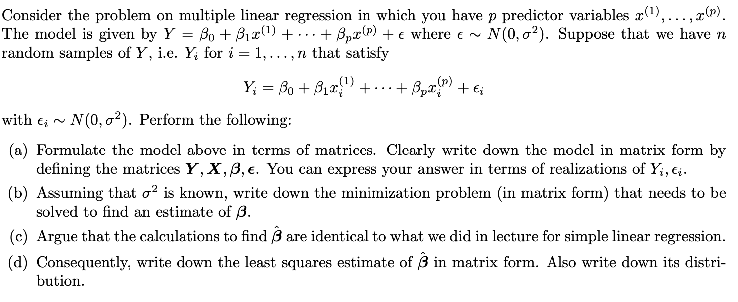 Solved Consider the problem on multiple linear regression in | Chegg.com
